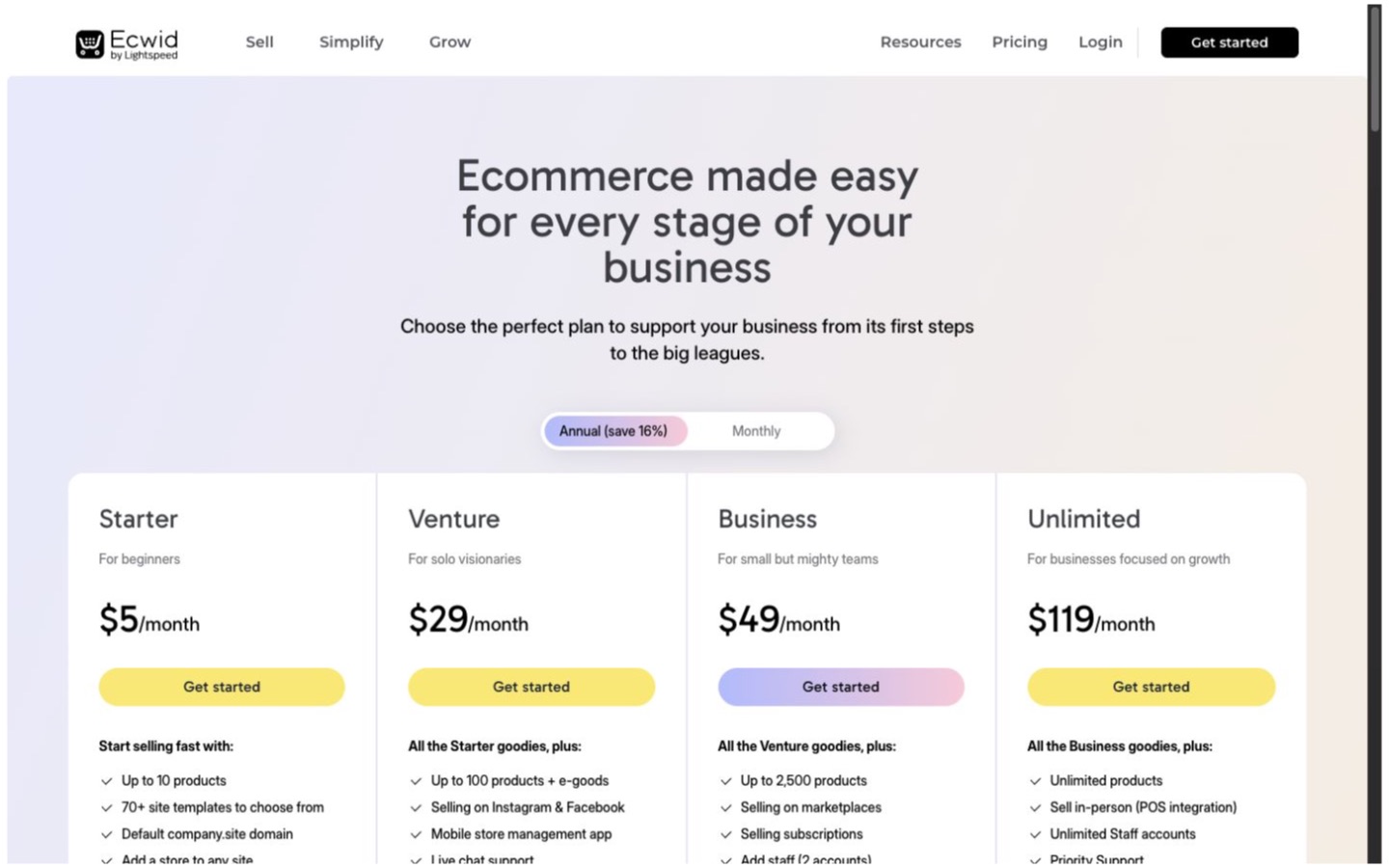 Ecwid by Lightspeed website screenshot