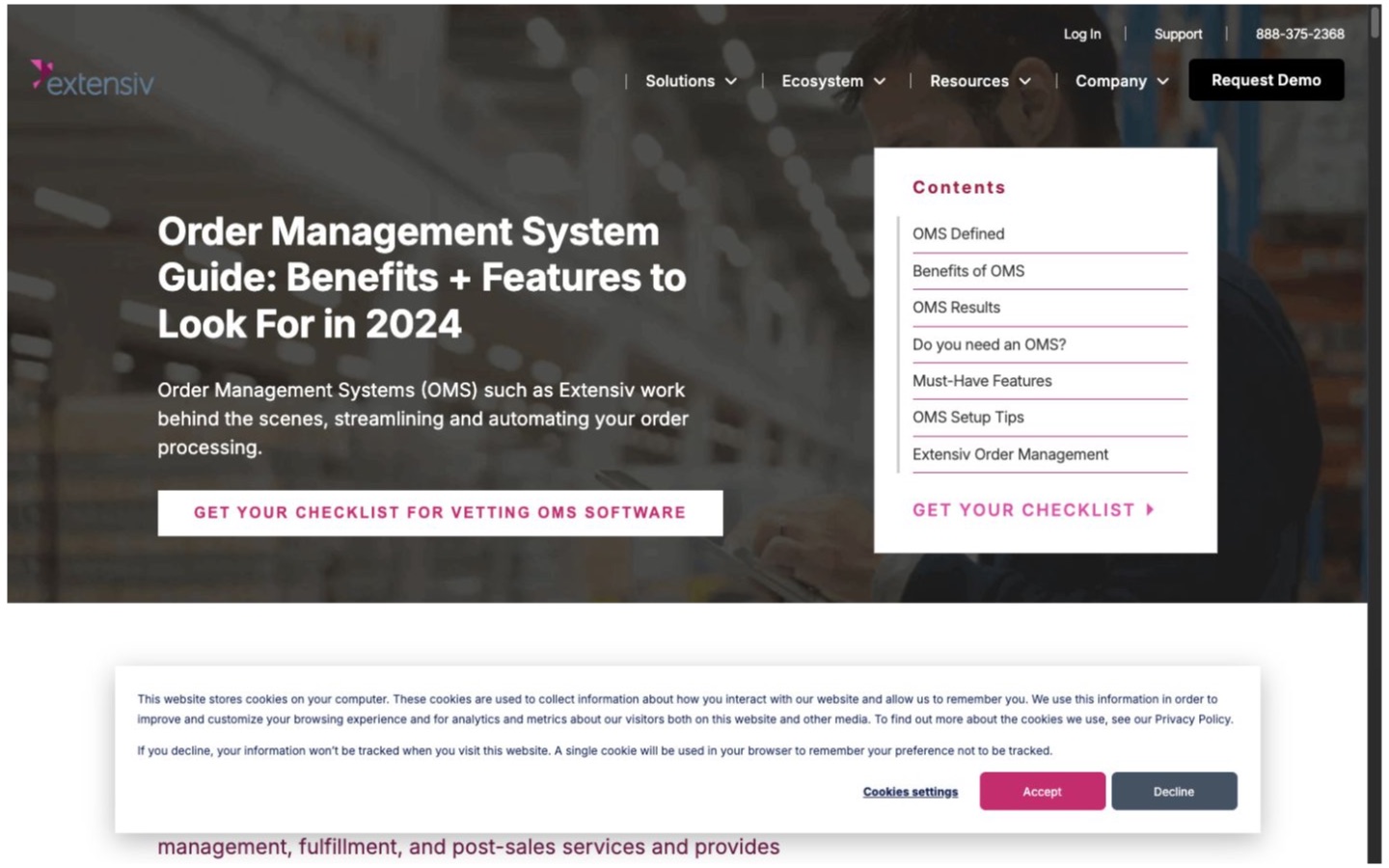Extensiv Order Manager website screenshot