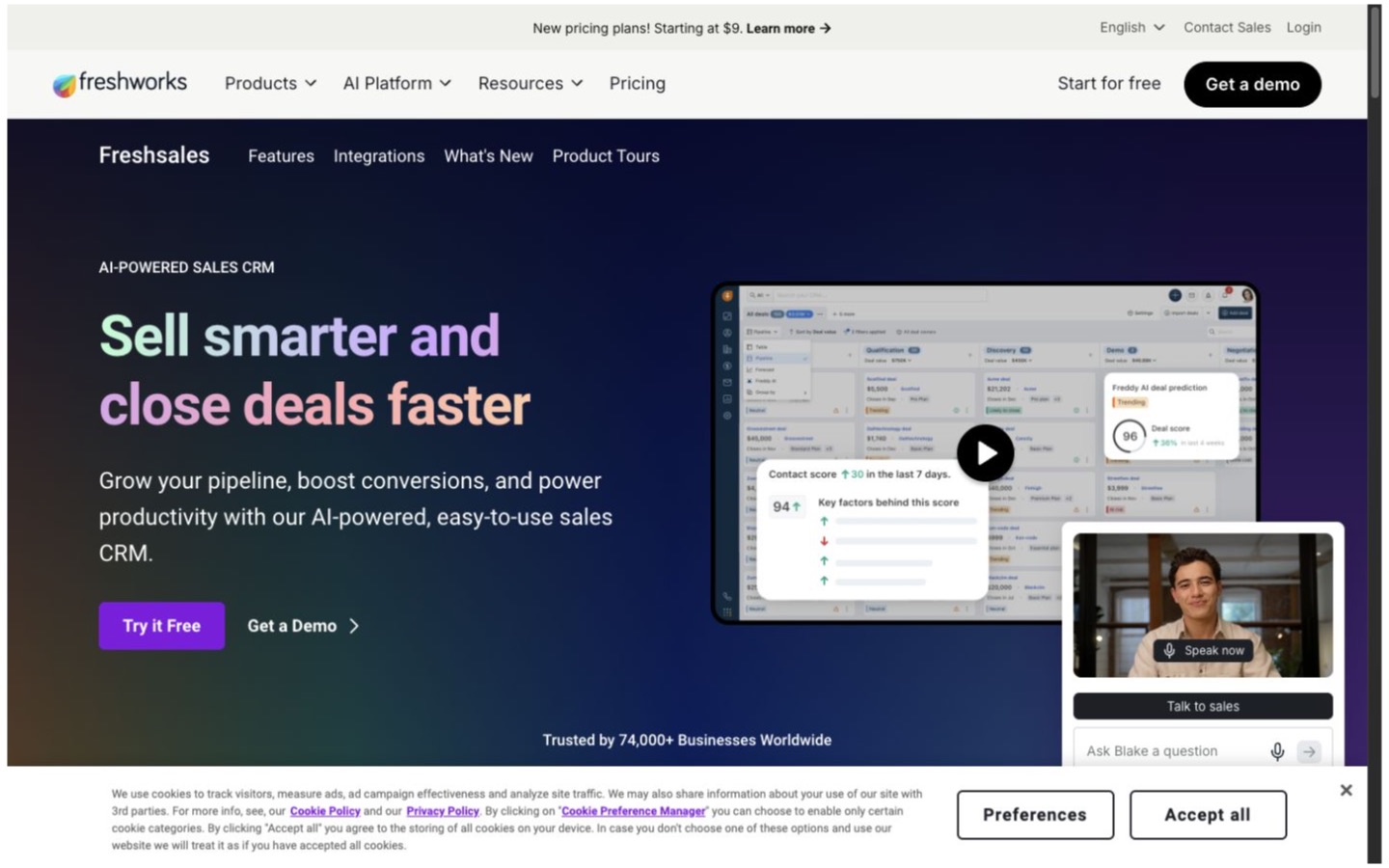 Freshsales website screenshot