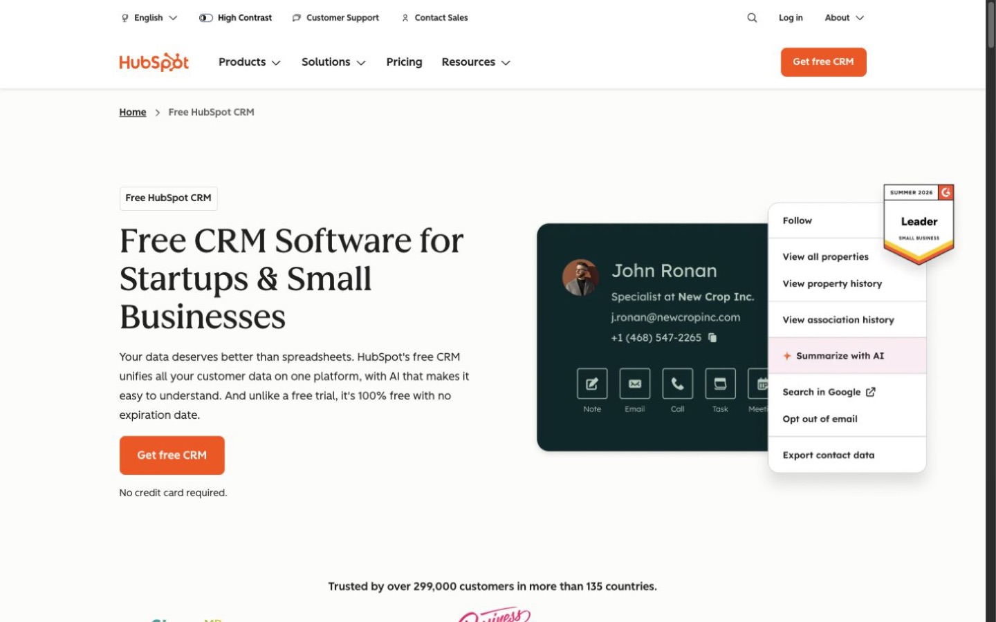 HubSpot CRM website screenshot