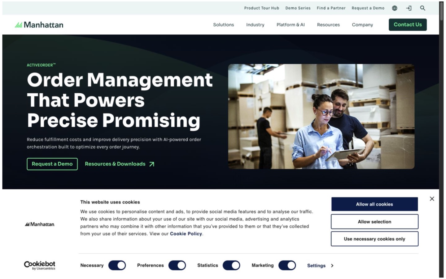 Manhattan Active Order Management website screenshot