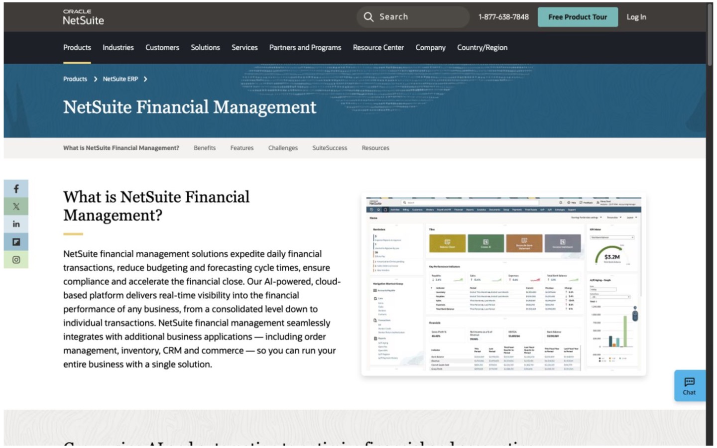 NetSuite Financial Management website screenshot