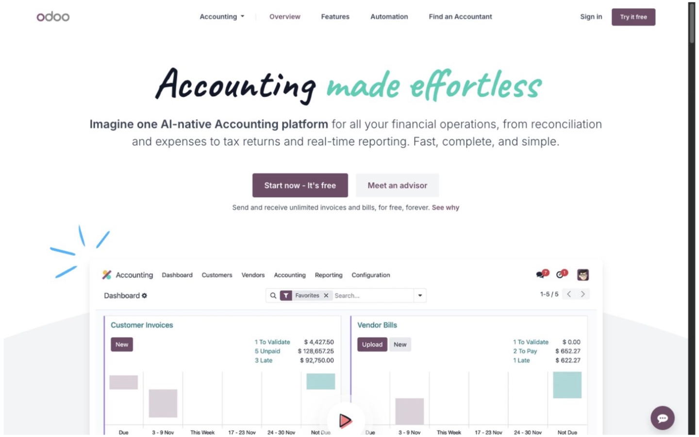Odoo Accounting website screenshot