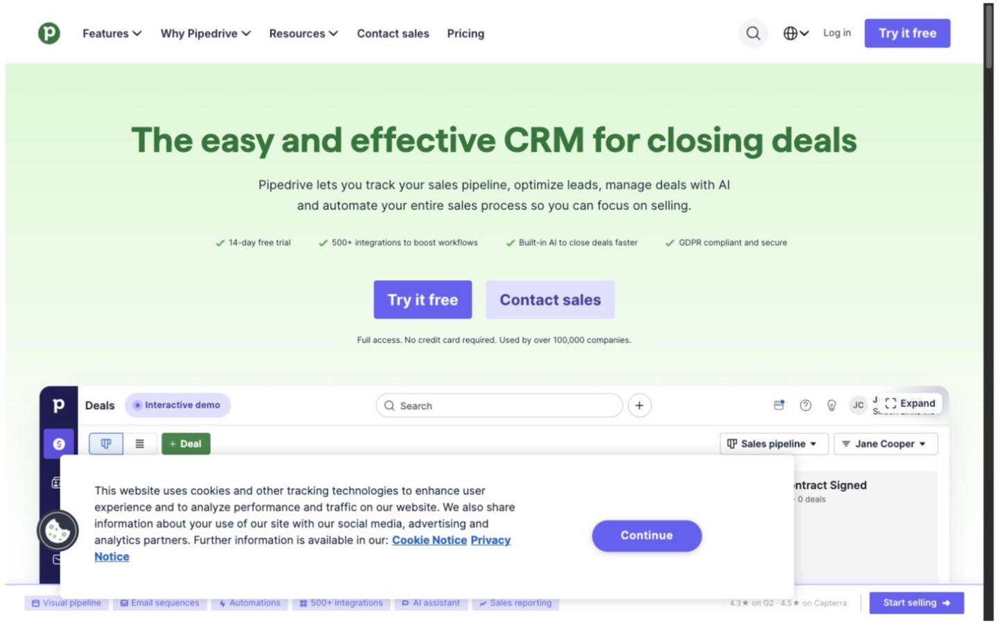Pipedrive website screenshot
