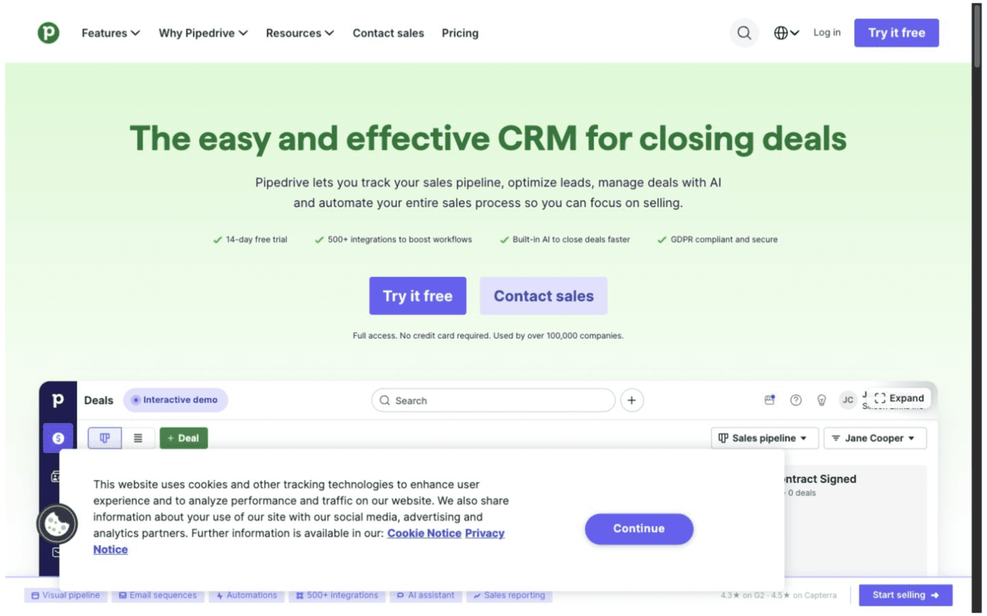 Pipedrive website screenshot