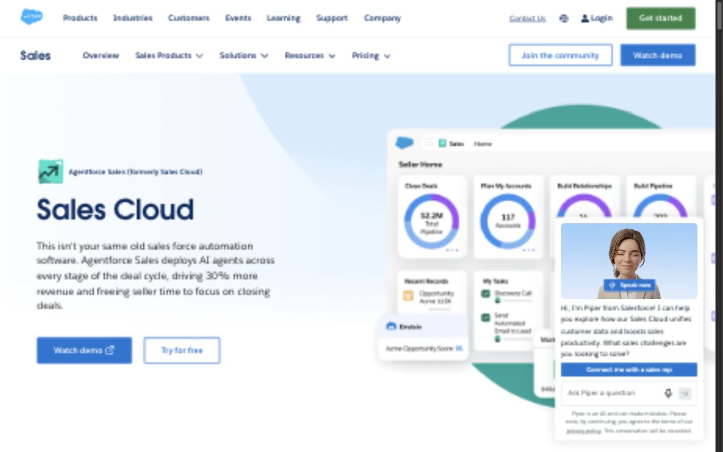Salesforce Sales Cloud website screenshot