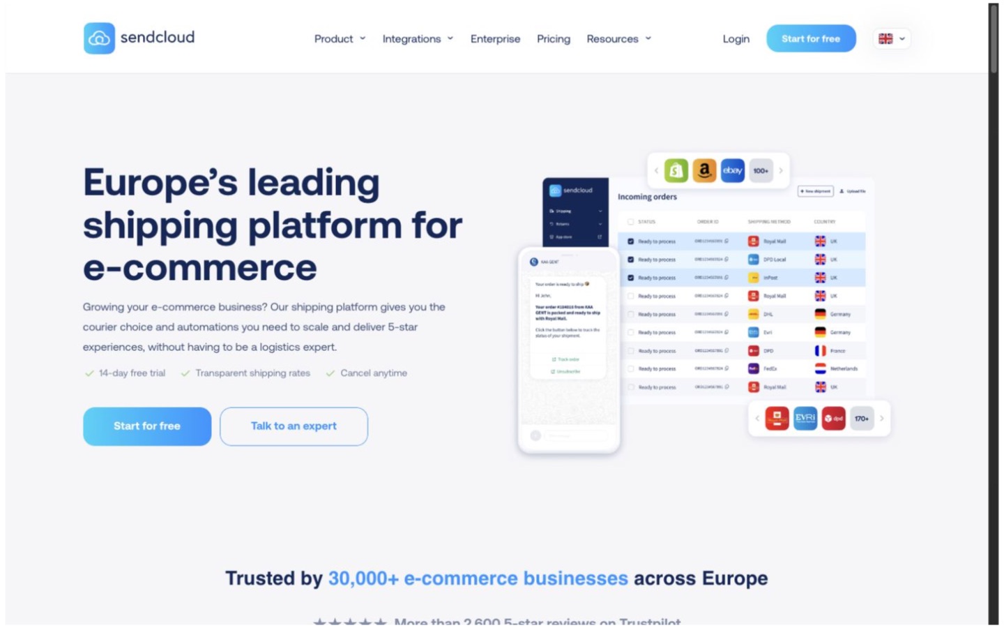 Sendcloud website screenshot