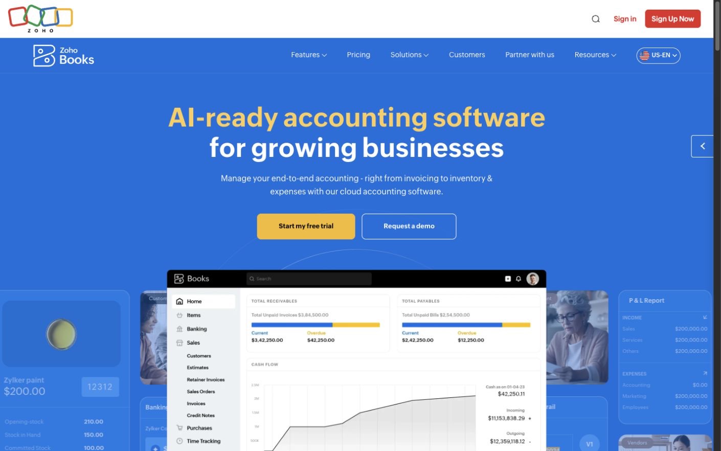 Zoho Books website screenshot