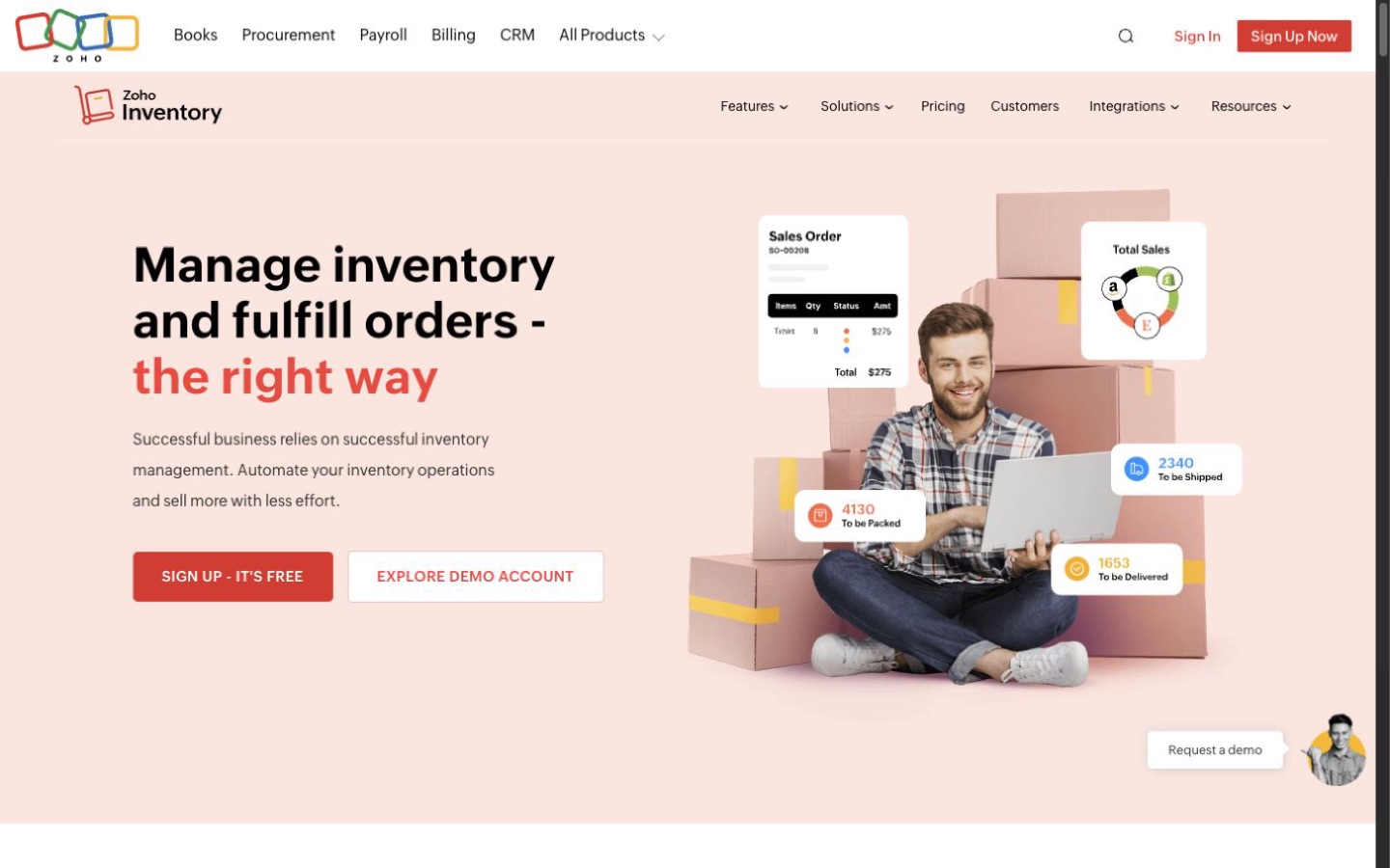 Zoho Inventory website screenshot