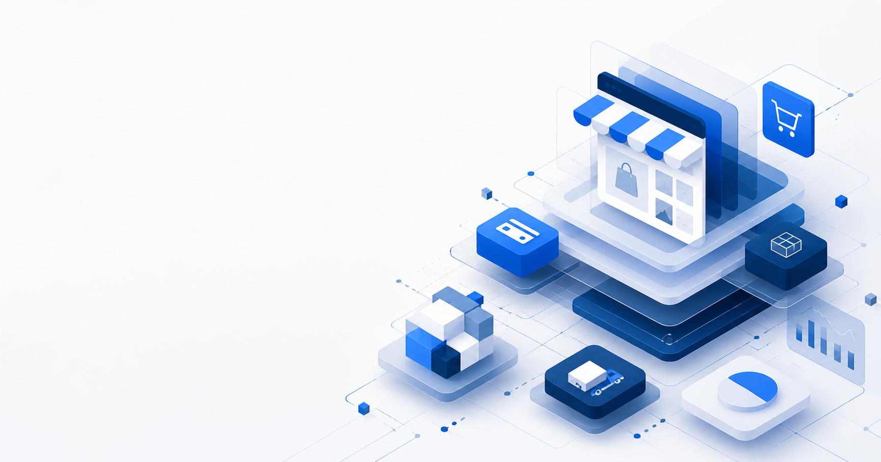 Connected ecommerce storefront, payment, shipping, inventory, and analytics systems