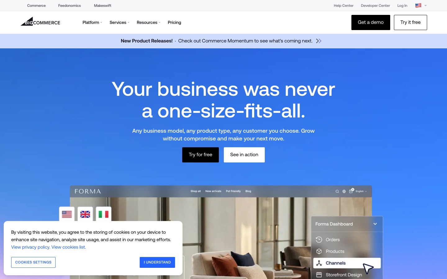 BigCommerce website shown as one part of a wider ecommerce software stack