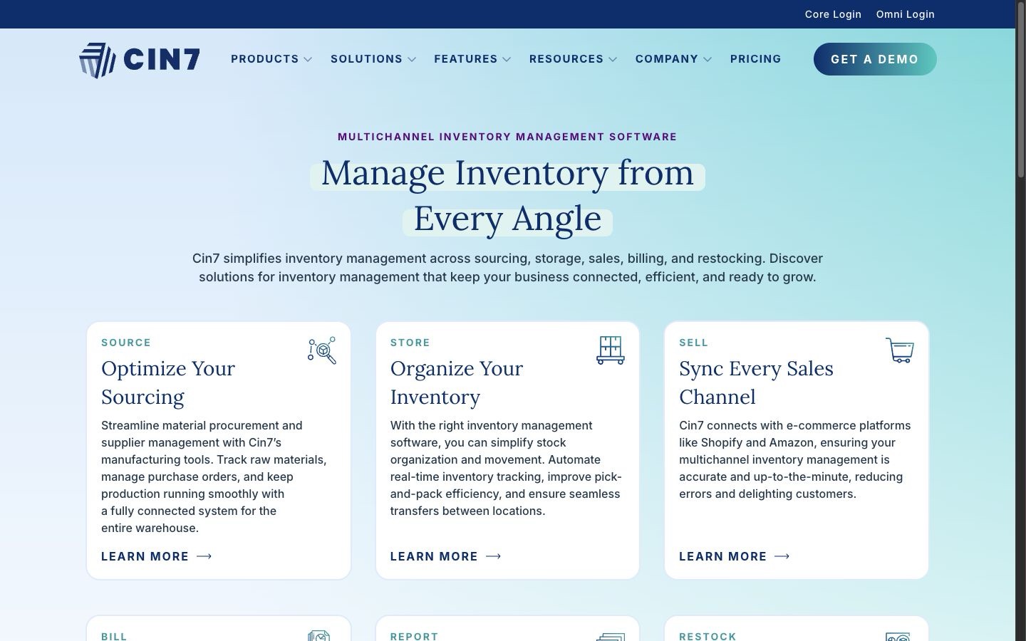 Cin7 Core website screenshot