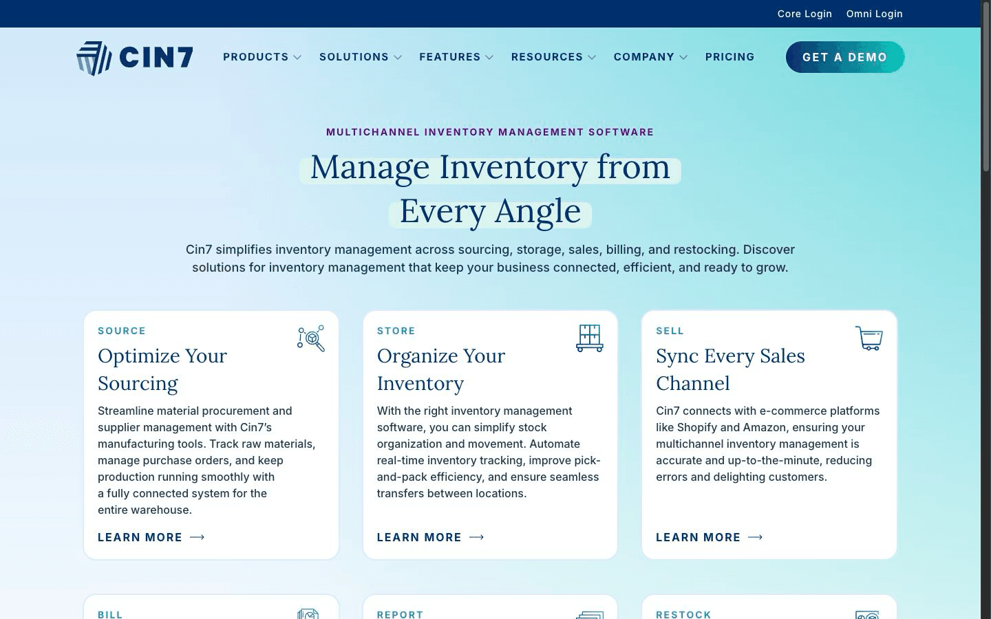 Cin7 Core website screenshot