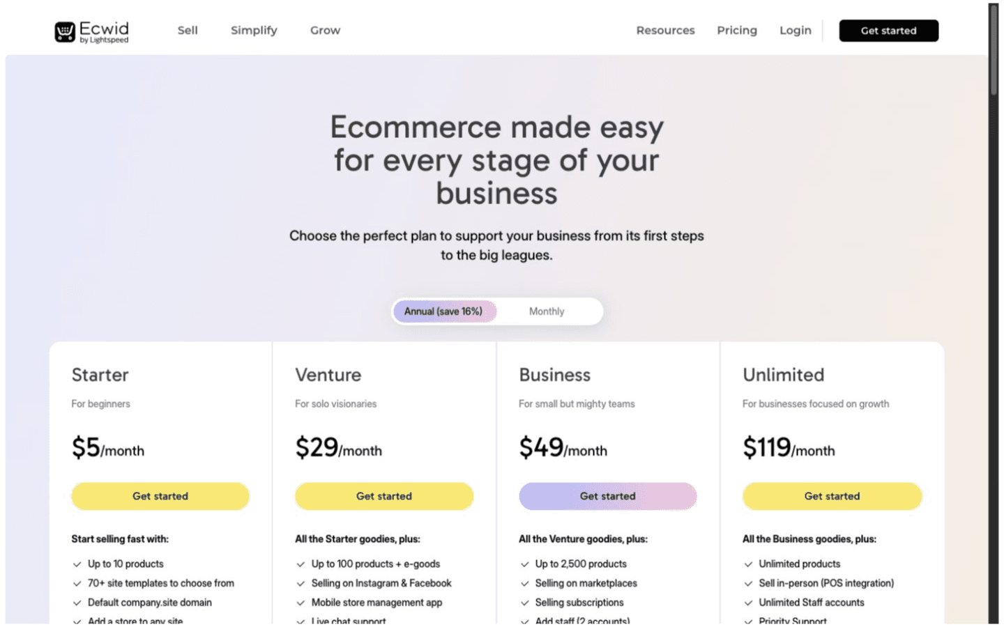 Ecwid by Lightspeed website screenshot