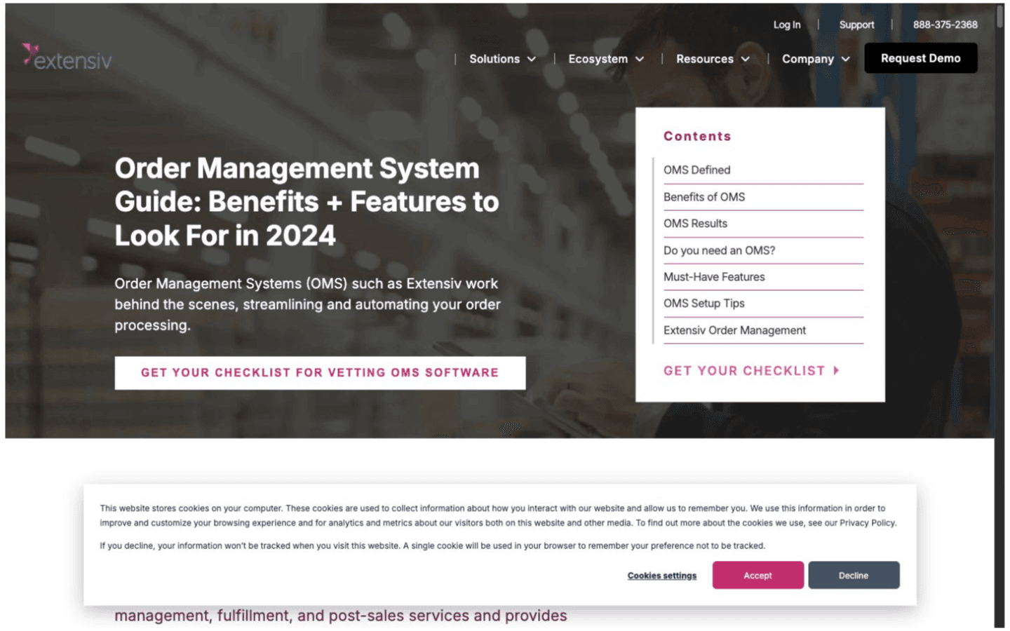 Extensiv Order Manager website screenshot