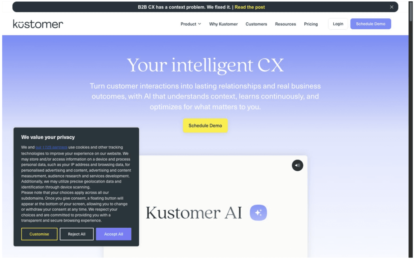 Kustomer website screenshot
