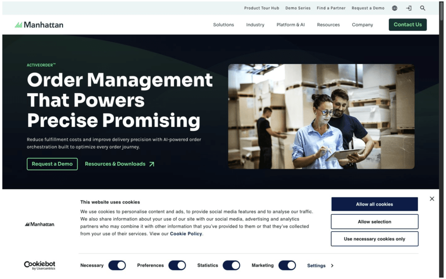 Manhattan Active Order Management website screenshot