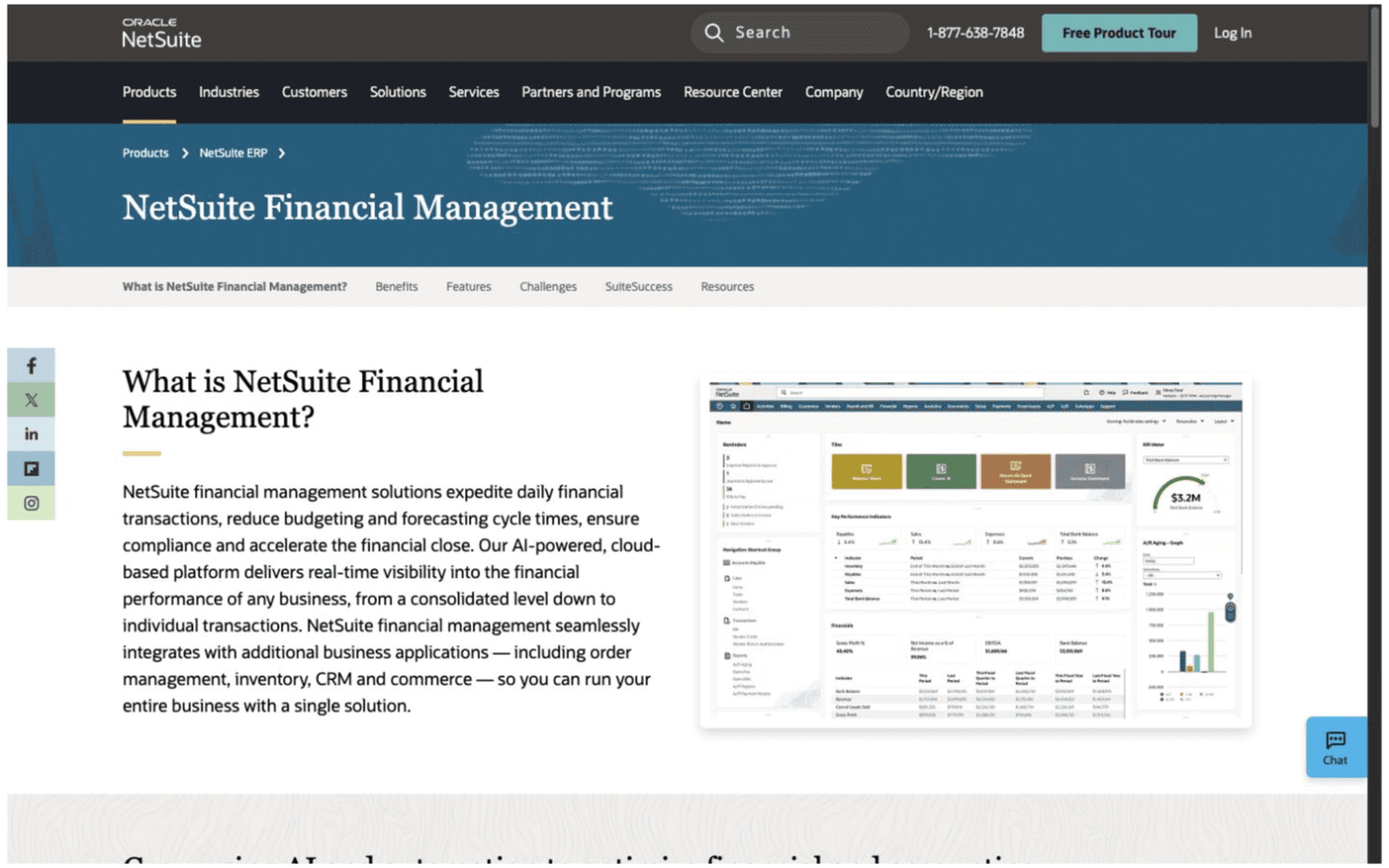 NetSuite Financial Management website screenshot
