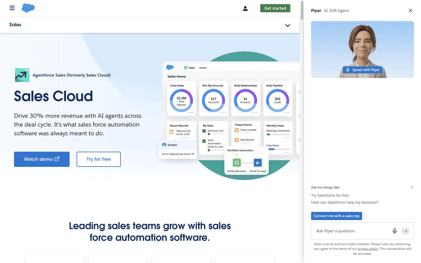 Salesforce Sales Cloud website screenshot