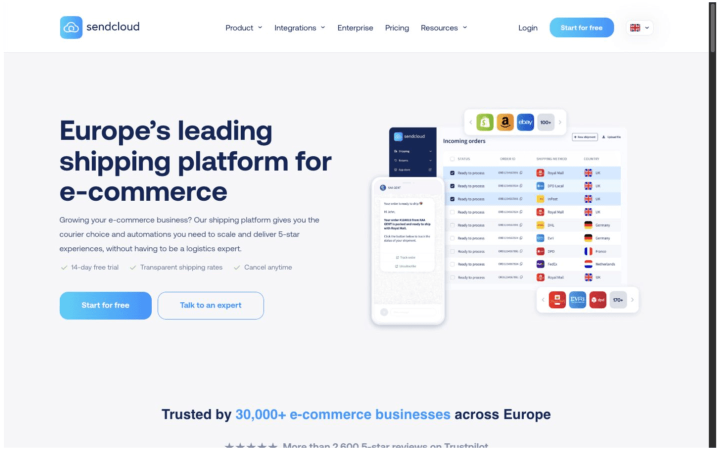 Sendcloud website screenshot